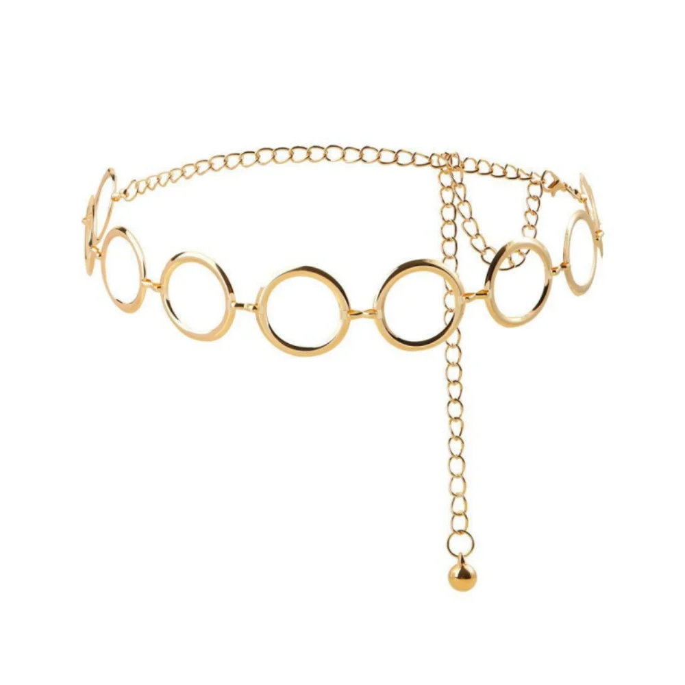 Legierung Runder Kreisgürtel Eleganter goldener geometrischer Bund Hohles Design Dekorativer Riemen für Damen Kleider Röcke 115 cm – Detail 4