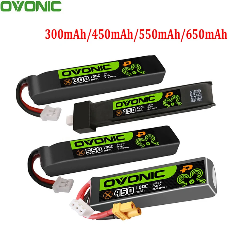 Lot 5 batteries LiPo 1S/2S 300-650mAh 100C pour drone FPV micro