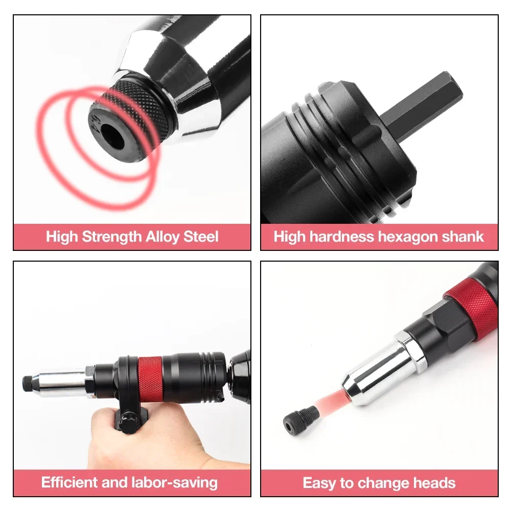 Electric Rivet Gun Electric Drill Rivet Gun Adapter Cordless Riveting Tool Kit Plug-in Tool 2.4mm/3.2mm/4.0mm/4.8mm/6.4mm