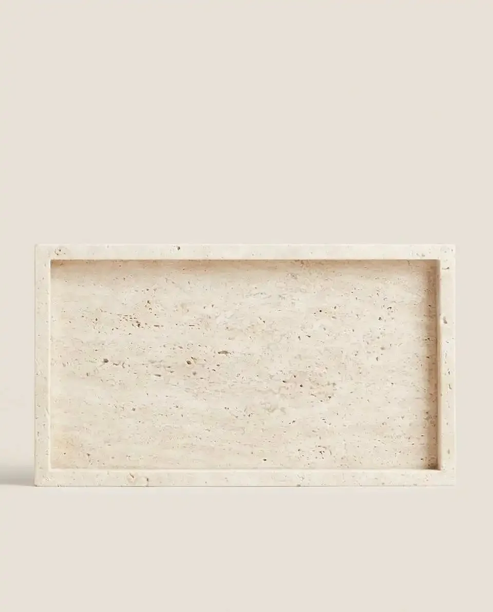 Wabi-Sabi Style Yellow Travertine Tray, Rectangular Beige Marble Stone Tray, Bathroom Ornament, Wholesale, 30x20x3cm 2