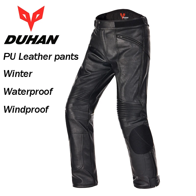 

DUHAN Motocross Riding Pants Men's PU Leather Motor Racing Waterproof Windproof Pants Motorcycle Riding Protective Trousers