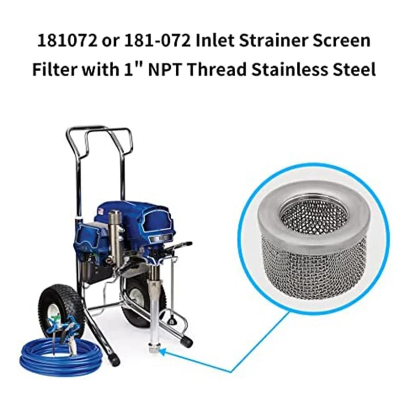 181072 or 181-072 Inlet Strainer Screen Filter with 1in NPT Thread for 795 1095 1500 Airless Paint Sprayer Suction Hose