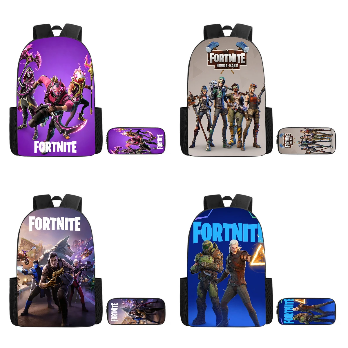 Fortnite Cartoon Kids Backpack & Pencil Case 2-Piece Set - Large Capacity Gaming School Bag for Boys Girls Age5-8, Gift 1