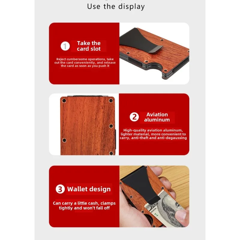 Minimalist Slim Wallet for Men-Slim RFID Wood & Aluminum Wallet With Credit Card Holder, Easily Removable Money & Cards