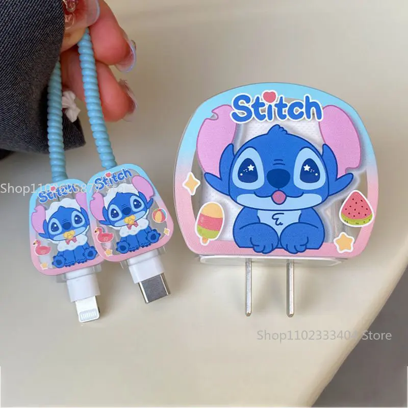 Disney Stitch Linabell Stellalou Charger Cavo Dati Cover Protettiva Per Iphone 14 Pro Max 20W Cute Soft Glue Shell Winding Rope