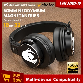 Talomen W50x Corded Studio Headphones, Stereo Professional DJ Headphones, Over-Ear Monitor Headphones with Detachable Cable