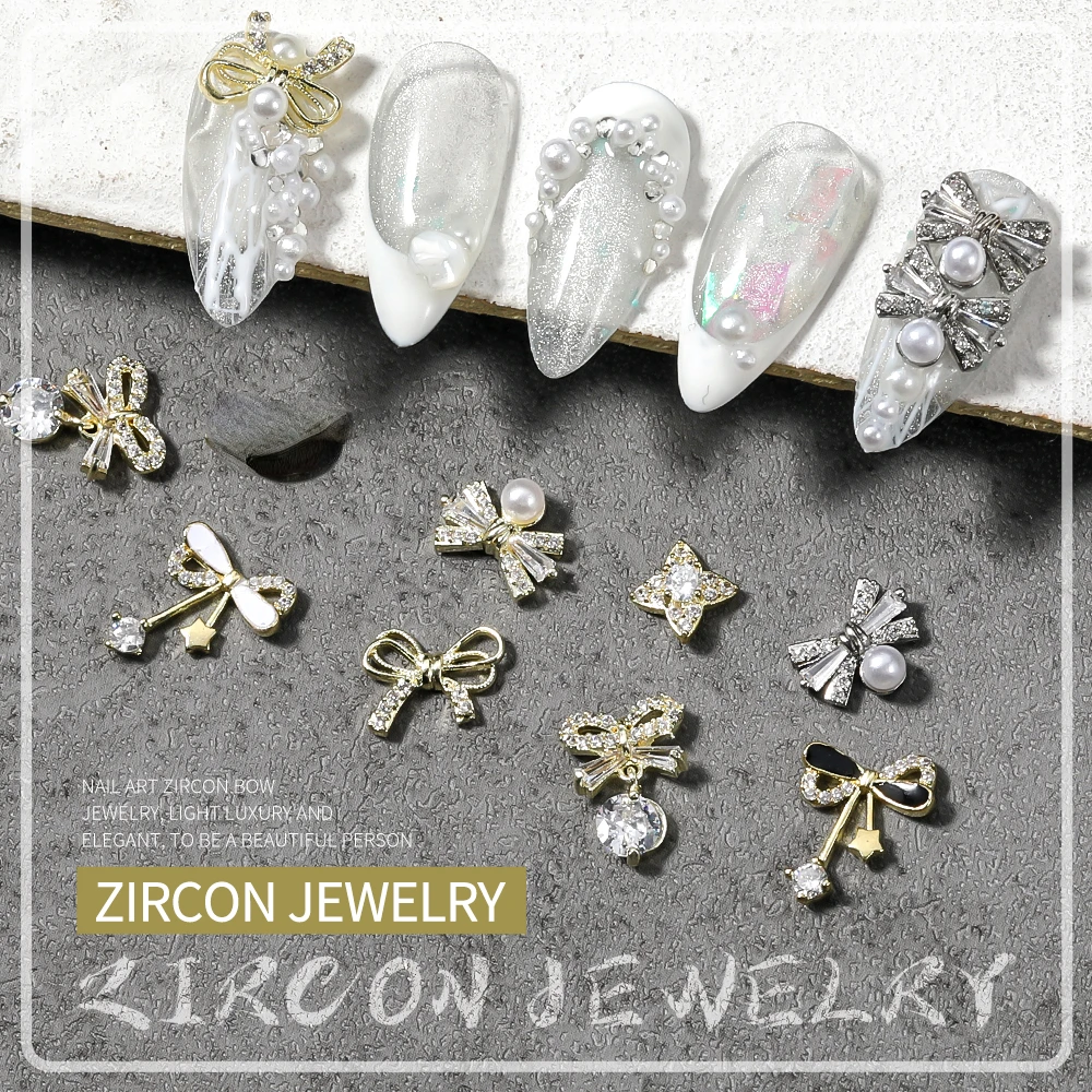 

5pcs Charm Butterfly Diamond Nail Art Luxury Zircon Clear Crystal Rhinestone Pearl Pendant Chain DIY Nail Art Decoration Parts