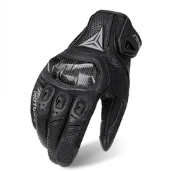 Men's Breathable Leather Touchscreen Motorcycle Gloves - Windproof, Warm Riding Gloves - XL (Summer MDL0305 Black)