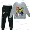 Spring Boys Girls Anime Sprunki Suit Funny Game Figure Print Sweatshirt Long Sleeve Pullovers+Fashion Sprunki Trousers 2pc Sets 4