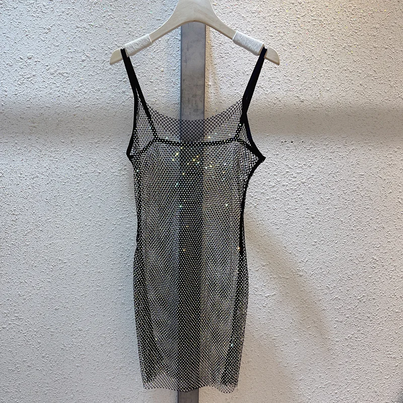 2023 Spring and Summer Sparkling Bright Diamond Glitter Halter Dress Hollow  Out See-through Celebrity Sexy Backless Halter Dress - AliExpress 200000345