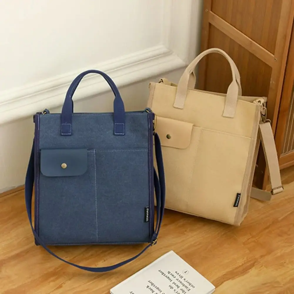 

Pure Color Shoulder Bags Fashion Canvas Multi Pockets Business Tote Large Capacity Crossbody Bag Travel