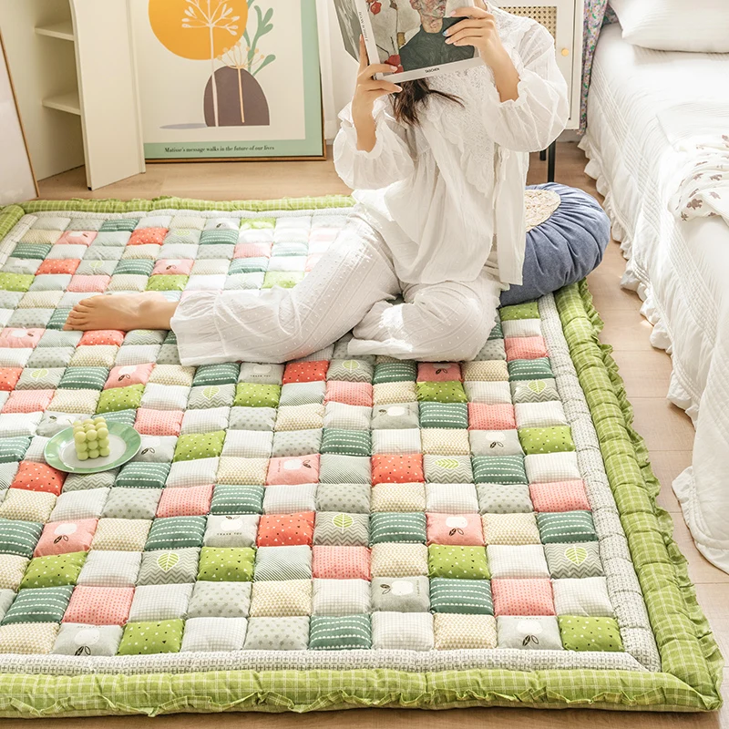 

Rug Cotton Steamed Bun Floor Household Bedroom Full Spread Rectangular Bedside Table Crawling Non-slip Tatami Mat Comfortable