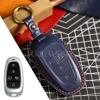 Cover portachiavi in pelle per auto strato superiore per Hyundai Solaris Sonata Hybrid NEXO NX4 New Grand Santa Fe Tucson 2020 2021 5 7 pulsanti