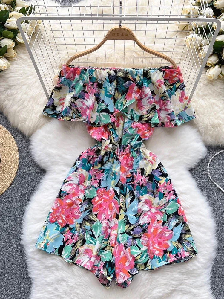 Pink Floral Black Flowery Jumpsuit Gagaok Floral Jumpsuit Women's - Main Image