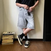 Washed Denim Short Pants Men's Loose Straight Leg Five-Quarter Vintage Summer Jeans Casual Comfortable Breathable Male Model