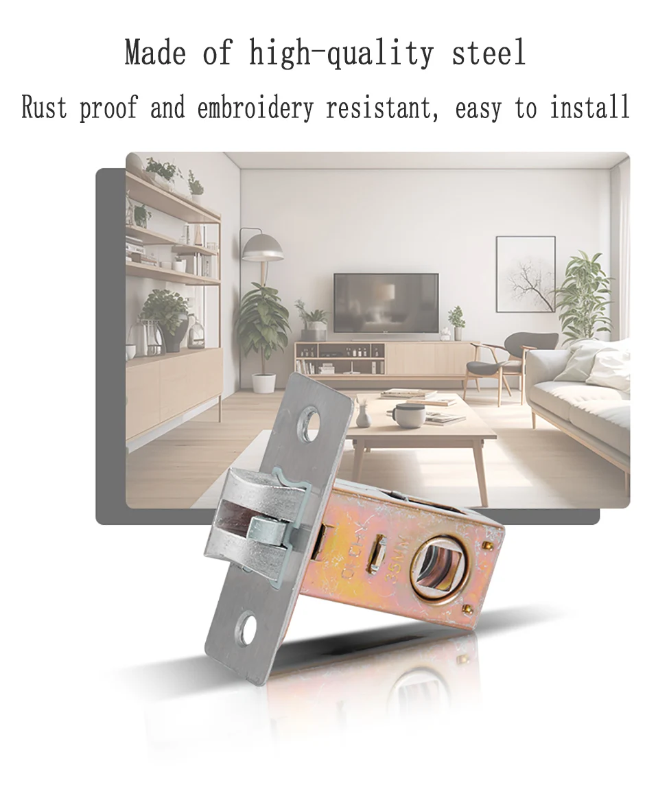 Description Picture 5 of item1 Set Stainless Steel Bathroom Door Lock Universal Indoor Restroom Bathroom Lock Door Handle Hardware Accessories Lncluding Keys