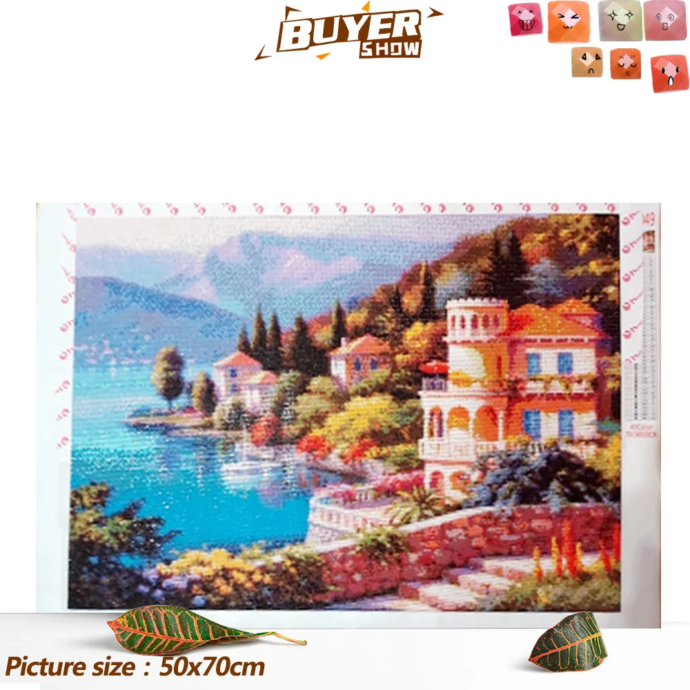 Huacan Diamond Painting Scenic 5D Diamonds Mosaic Seaside Town Picture Rhinestones Full Square Drill Home Decoration diamond painting diamond art painting kit diamond painting set