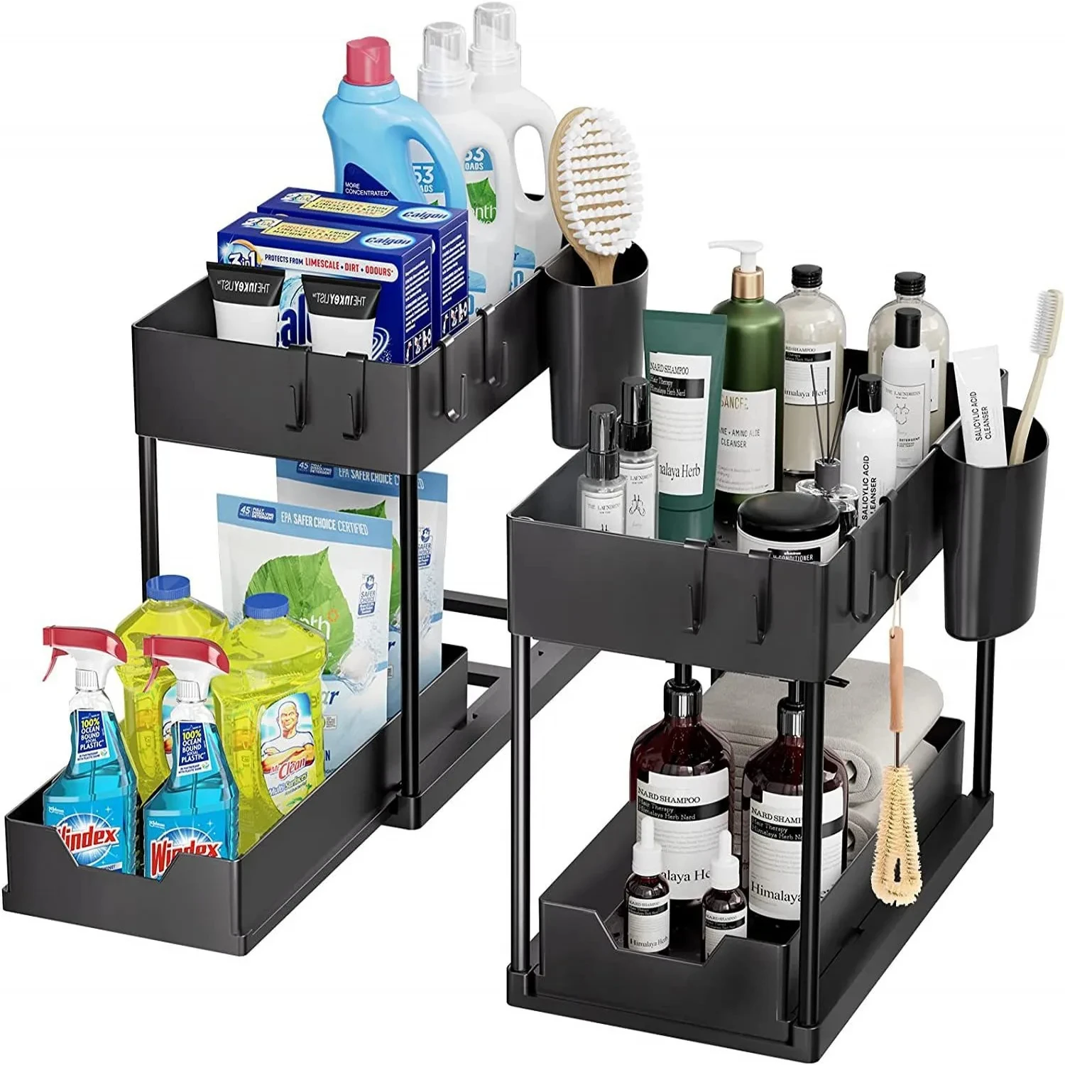 Kitchen Storage Rack Under Sink Organizer with Double Sliding Cabinet Drawers Multi-Purpose