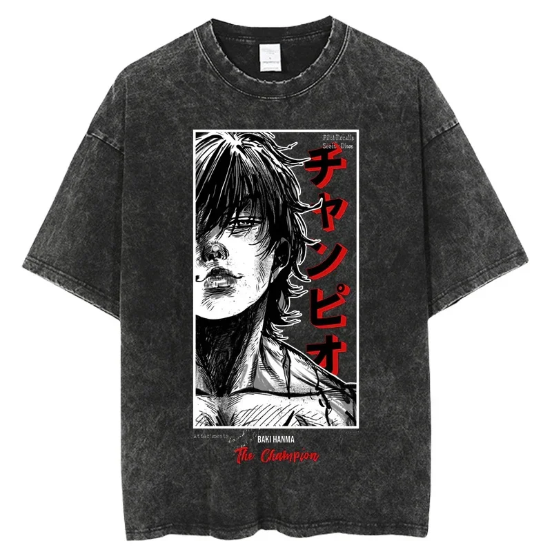 

y2k 100% Cotton Loose Washed Tops Tees Anime Print T-Shirt Mens Streetwear Vintage Black T-Shirt Harajuku Oversized T-Shirt
