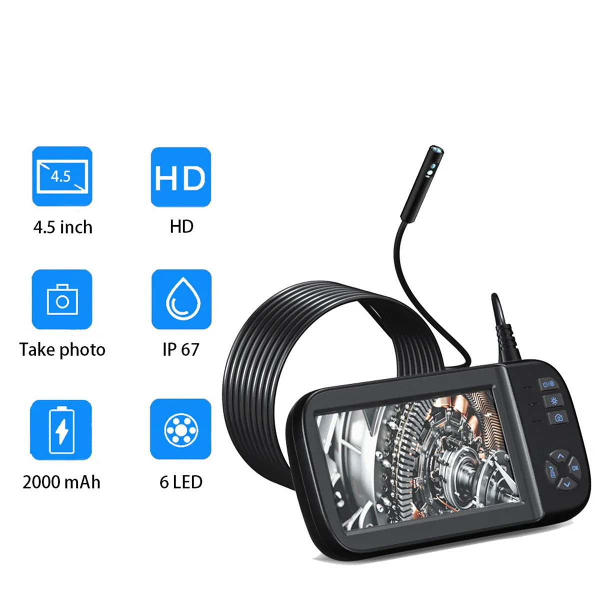 4.5Inch IPS Screen 8MM 2MP 1080P  Dual Lens Side-view&Front View  Endoscope  CMOS Borescope Inspection Digital Microscope Camera industrial endoscope digital boroscope camera hd1080p 4 5 ips screen ip67 waterproof dual