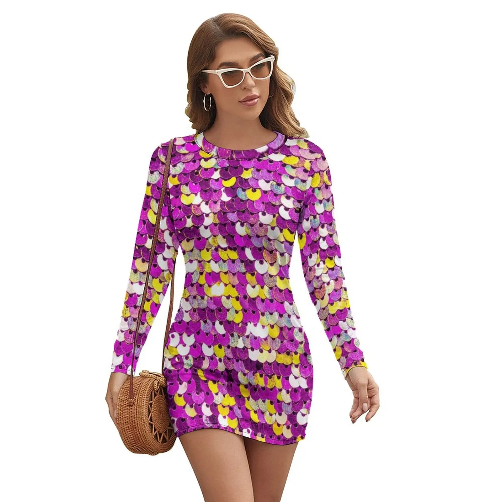 

Funky Sequins Long-sleeved Dress Women's clothing beach dress