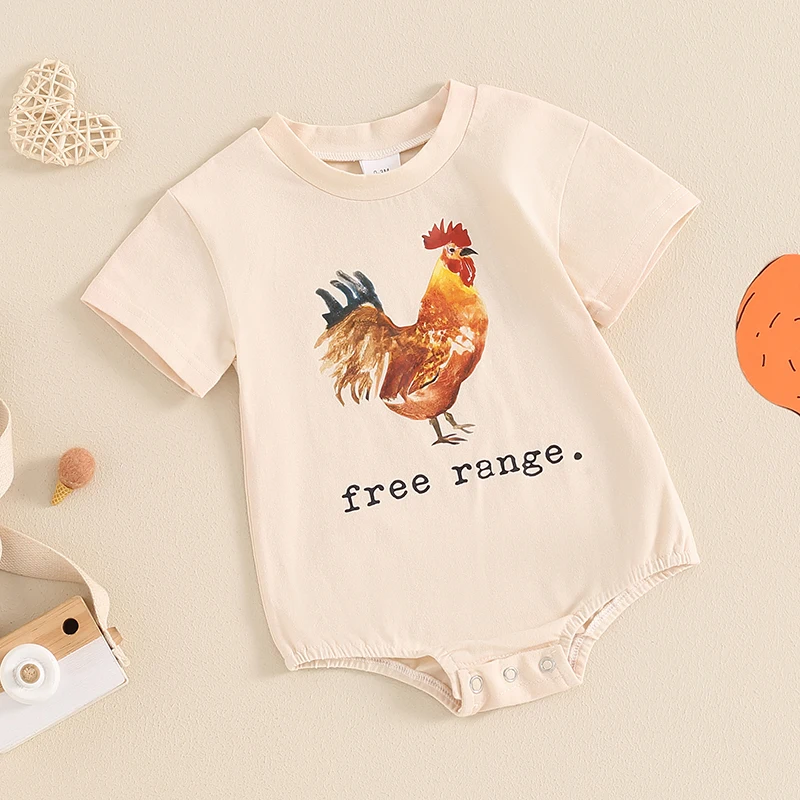 

Baby Boy Girl Romper Cute Rooster Print Short Sleeve Crew Neck Bodysuit Casual Newborn outfit infant clothes