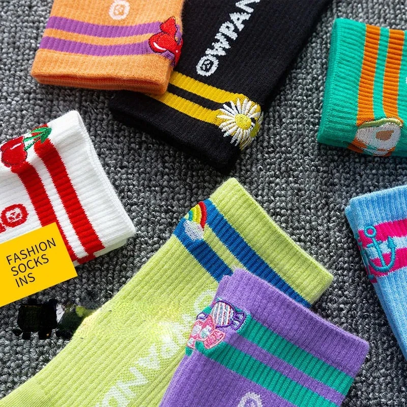 Cotton Knitting Striped Long Socks Solid Color Harajuku Retro Black White Crew Socks Japanese High School Girls Cute Socks