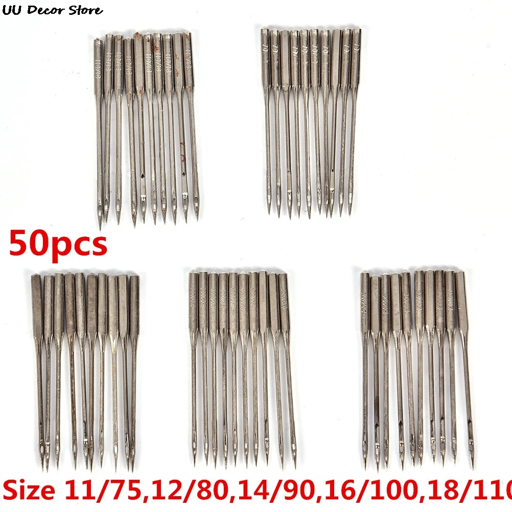 

50Pcs Household Sewing Machine Needles 11/75,12/80,14/90,16/100,18/110 Home Sewing Needle DIY Sewing Accessories