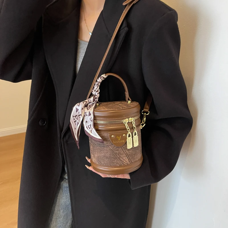 Vintage Denim Bag Designer Mini Crossbody Phone Bag For Women Brown Black  Bucket Handbag Clutches Pu Leather Ladies Shoulder Bag - AliExpress