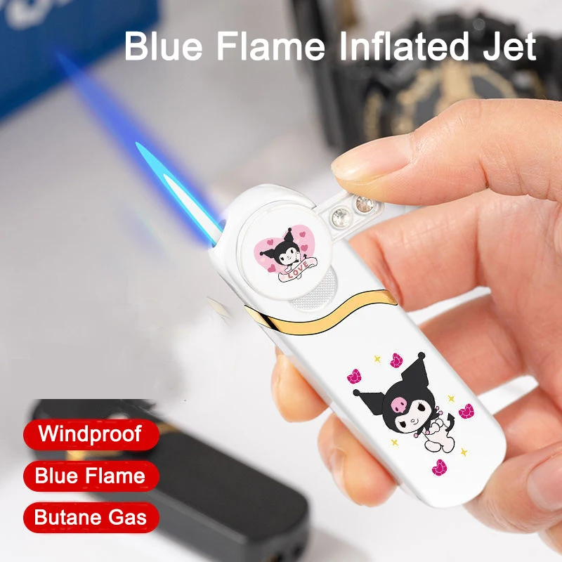 

Hot Sale Blue Flame Inflated Jet Cigar Lighter Rocker arm Outdoor Windproof Lighter Metal Butane Gas Fuel lighter Gadget For Man