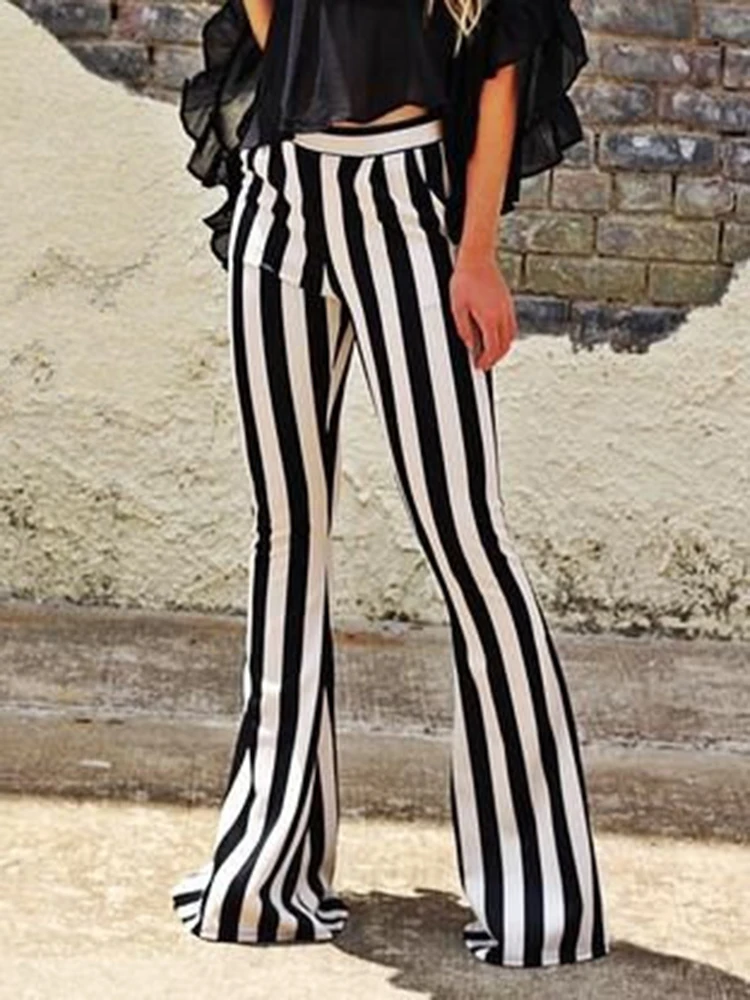 Casual Wide Leg Trousers New Yoga Pants Sexy Leggings Black White Striped Printed Female Streetwear Elastic Elegant Bottom