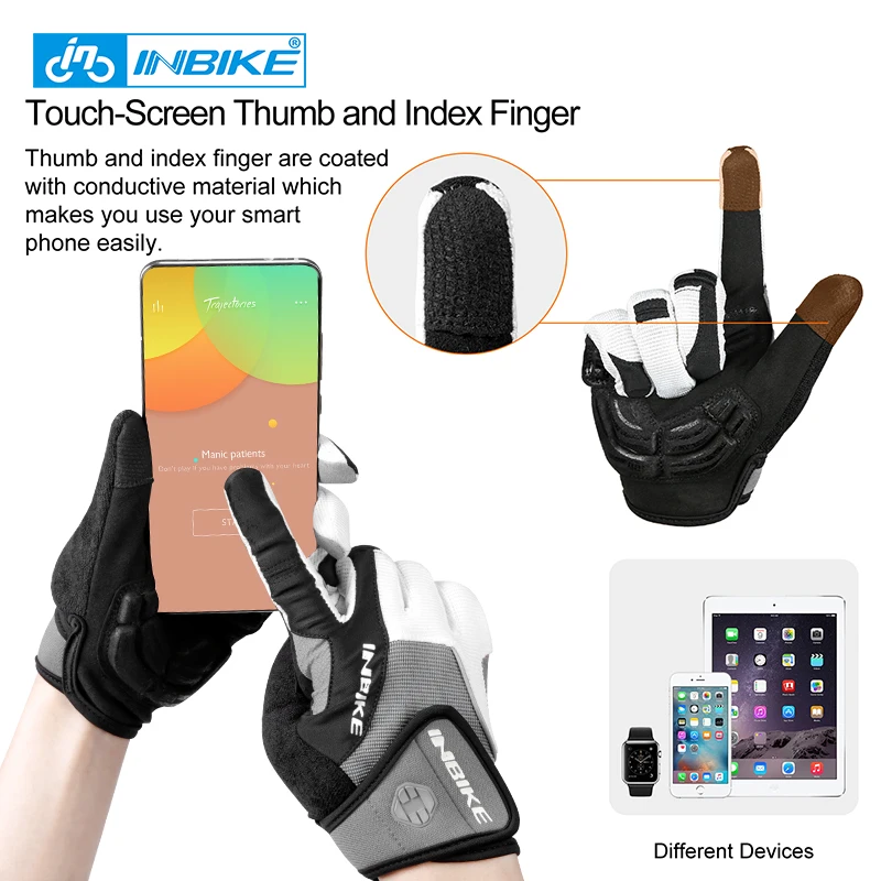 INBIKE Cycling Riding Gloves Full Finger with Gel Padded for Men Women MTB Bicycle