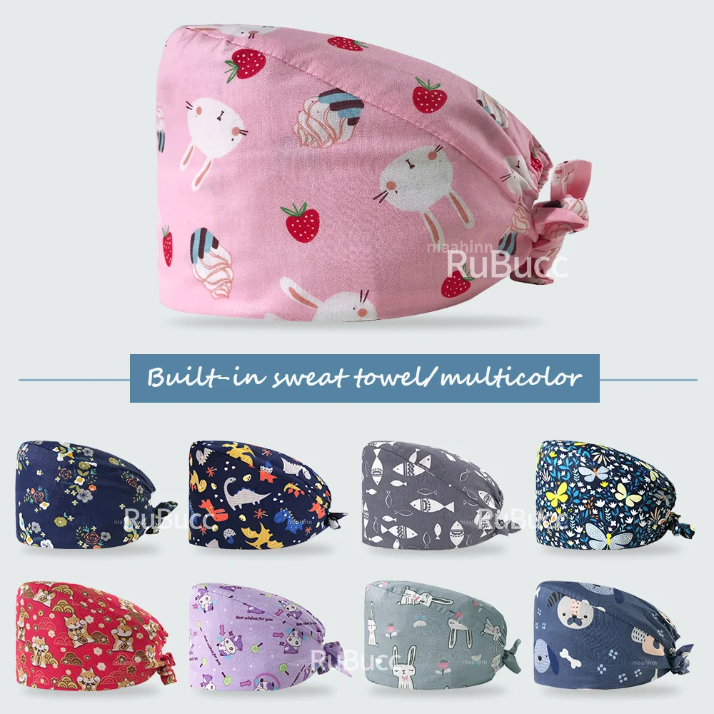 

Unisex Surgical Dentist Doctor Operating Room Work Caps Elastic Printed Cotton Nurse Hat Scrubs Cap Casual Pet Clinic Work Hats
