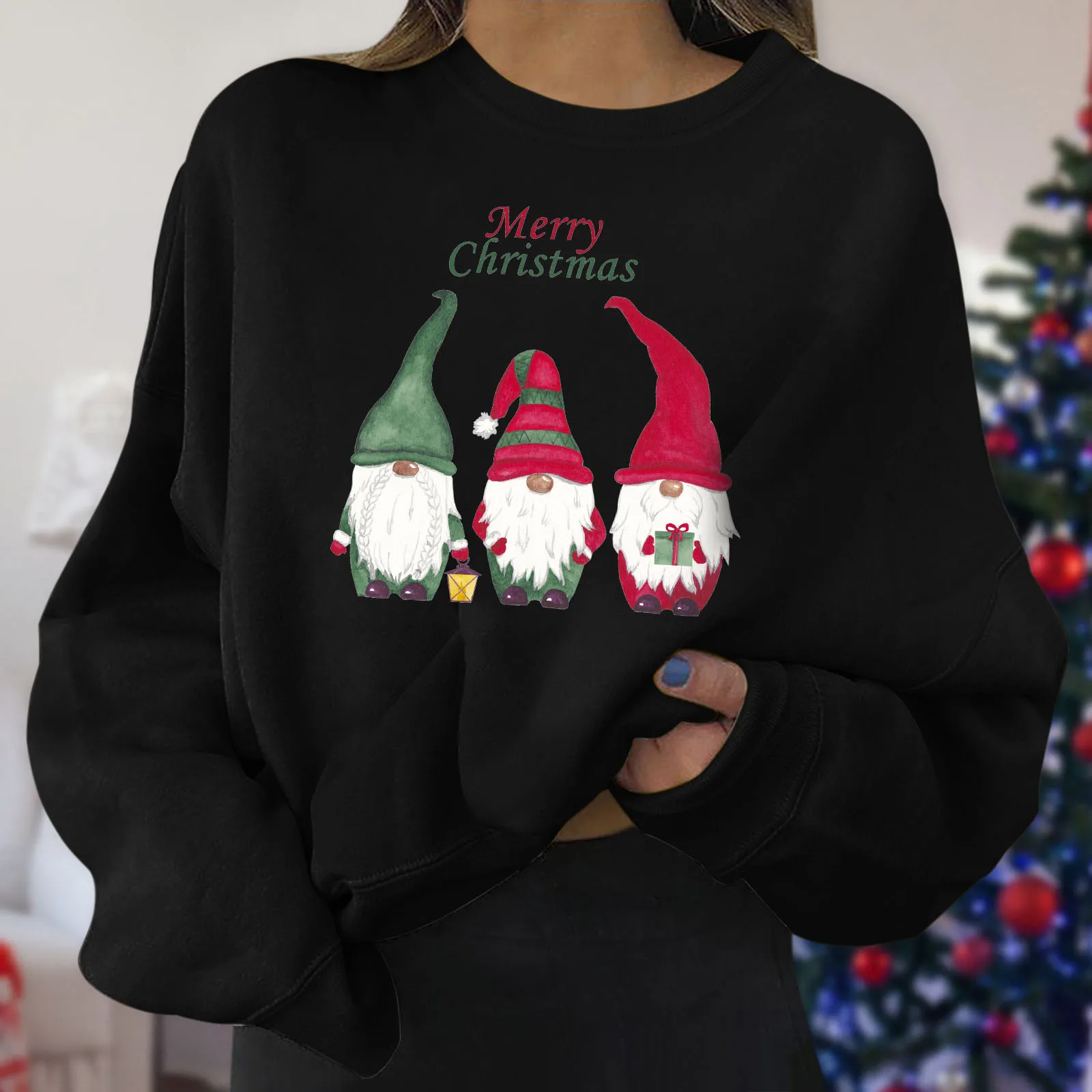 

Christmas Faceless Doll Printed Hoodie Sweatshirt Women Casual Long Sleeve Pullover Tops Autumn Winter Warm Pockets Hoodies