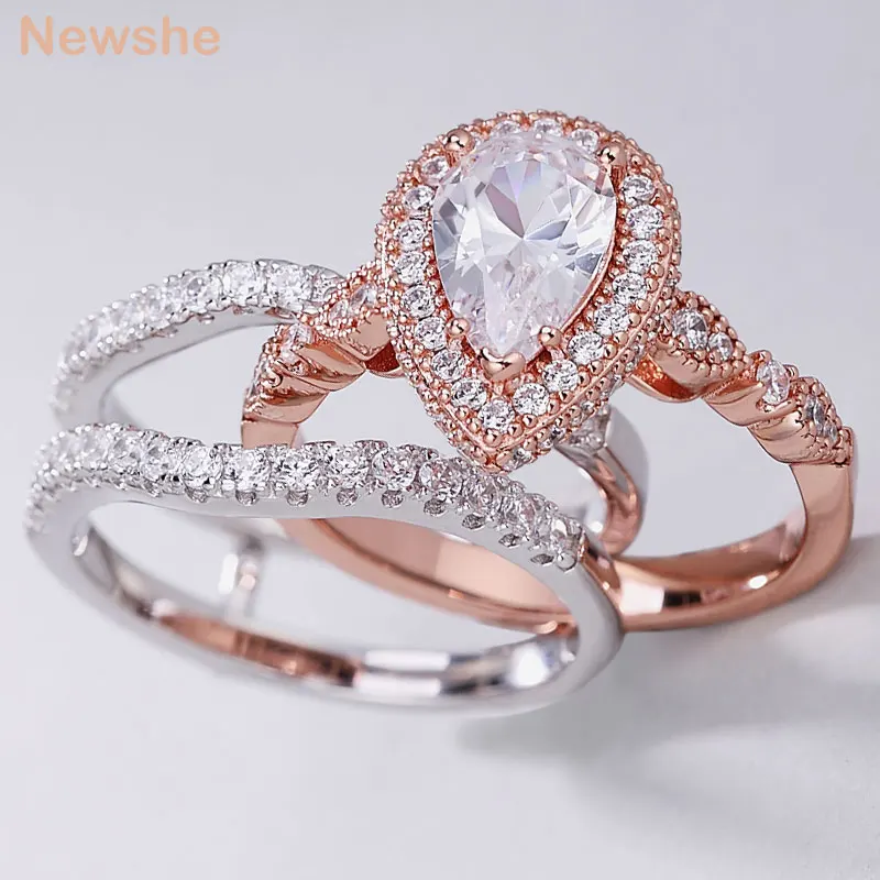 Newshe Size 7 8 Wedding Bands for Women Eternity Rings Rose Gold Sterling Silver Cubic Zirconia 9mm 