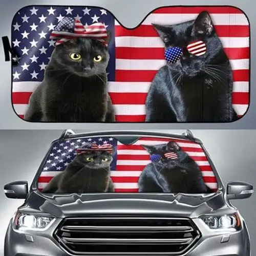 

Patriotic Black Cats American Flag Car Windshield Sun Shade