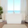 47 inch Lucite Acrylic Freestanding Bathtub Square Shape Soaking Tub with Seat Desgin Toe tap Chrome Right Drain Glossy White 2
