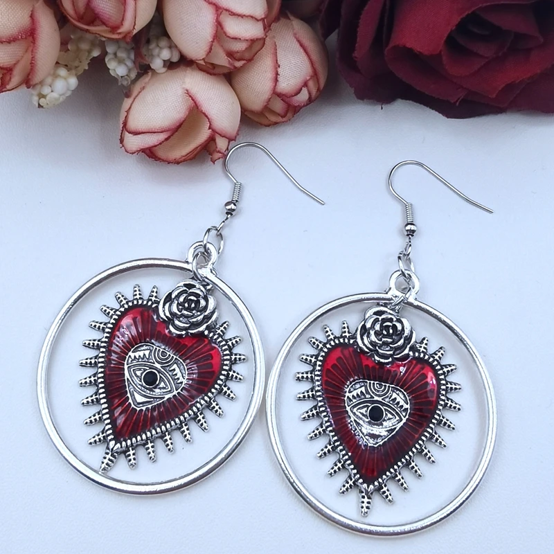 Dark Series Personality All-Match Retro Rose Drip Oil Love Gothic Lady Orecchini Orecchini Con Ciondoli Retrò