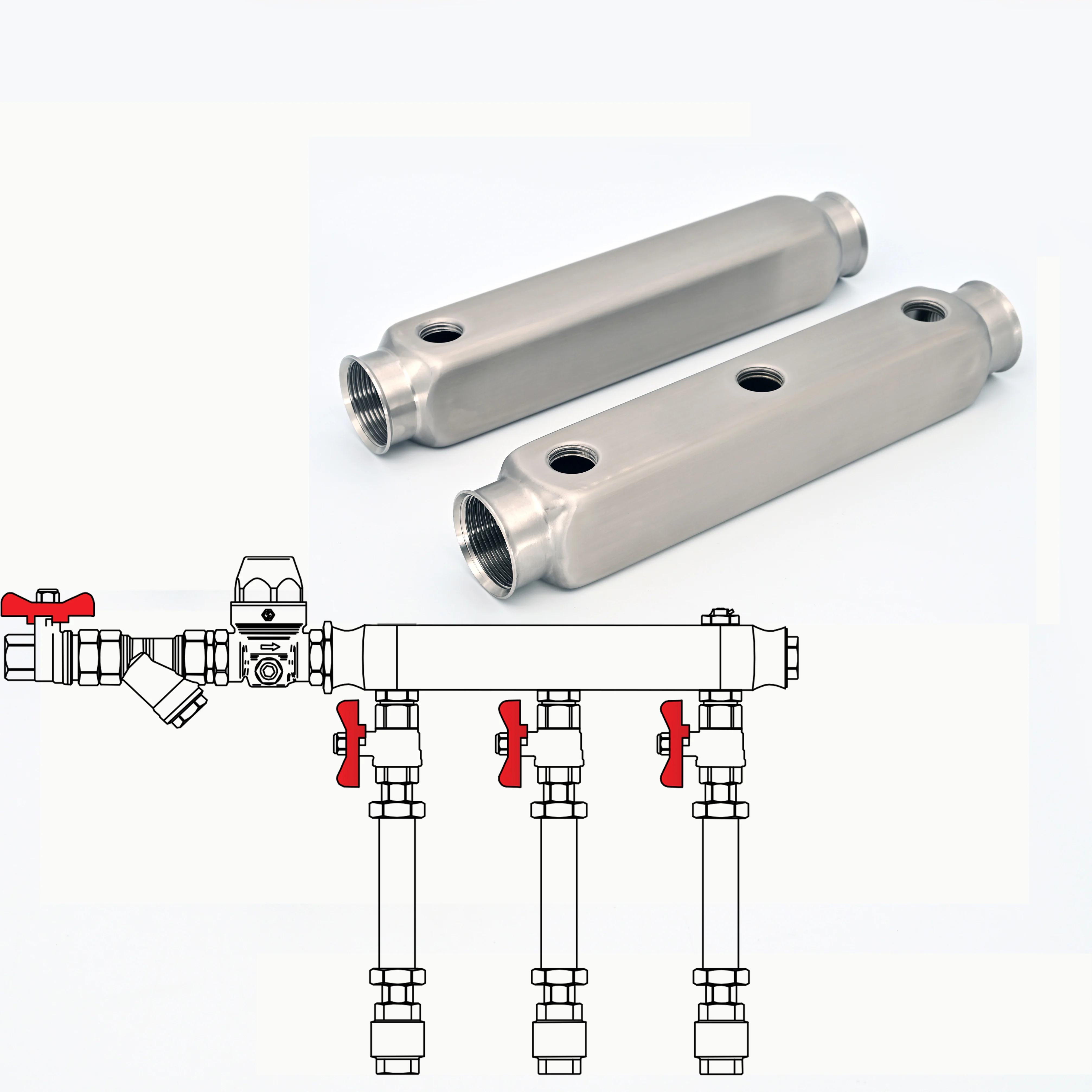 

DN25 Stainless Steel Manifold Bar Center Spacing 100 mm G1"For Heating System