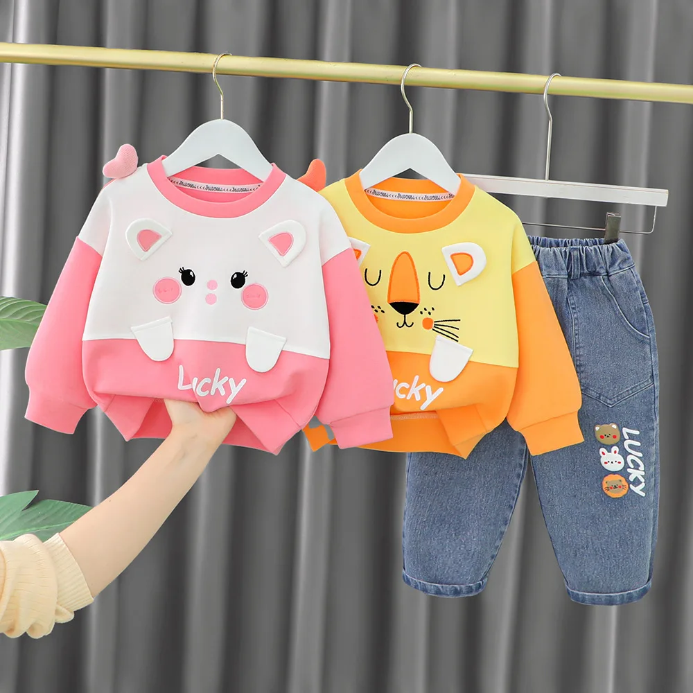 

LZH 2022 Autumn New Baby Girl Clothes Children Cute Suit Long-Sleeved Sweater + Jeans Two-Piece Set For Girls Clothing 1-4 Years