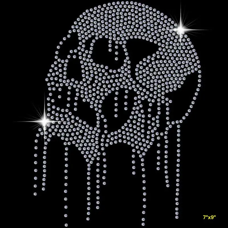 

2pc/lot Skull rhinestone transfers shirt decor Rhinestone Appliques hot rhinestones motif sticker patches