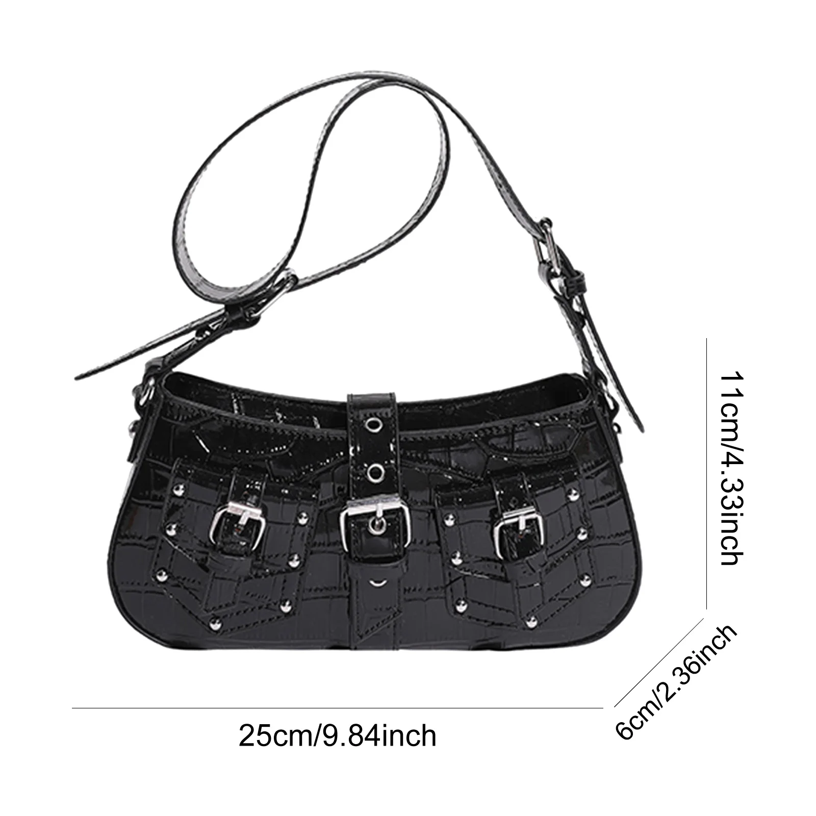Women PU Leather Stylish Rivet Sling Bag Metal Stud Crossbody Bag Motorbike Punk Shoulder Bag Outdoor Travle Date Work Handbag
