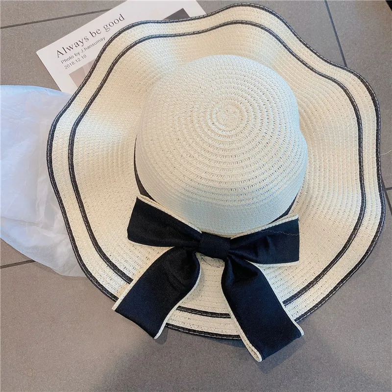 Breite Krempe Floppy Beach Bowknot Panama Lady Casual Sonnenhüte für Frauen Strohhut_voghion.com