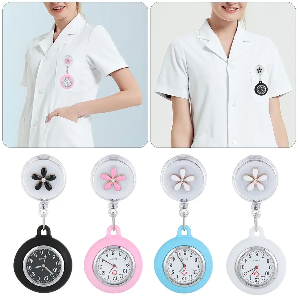 

Nurse Doctor Retractable Pocket Watches Hospital Medical Women / Men Retractable Reel Id Badge Glass Office Working Clip Watches