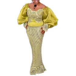 Ensemble deux pièces pour femmes, haut élégant et jupe longue de sirène en dentelle, nouvelle mode, vêtements africains de fête, Sexy, islamique, printemps, 2022 