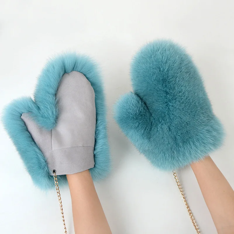 New Brand Girl Fashion Luxury Real Fox Fur Glove Winter Women Natural Real Fox Fur Gloves Warm 100% Genuine Mittens