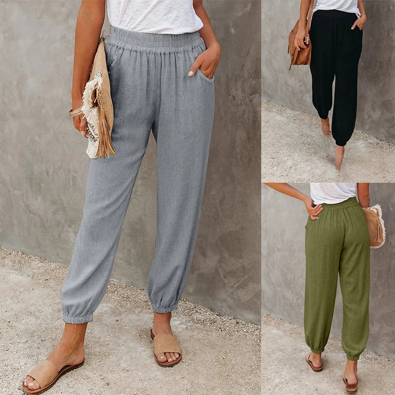 Spring and Summer New Casual Pants Women's Solid Color Loose Bag High Waist Nine Part Leggings Female & Lady Trousers Fashion uniqlo bt lip leggings part 10 check