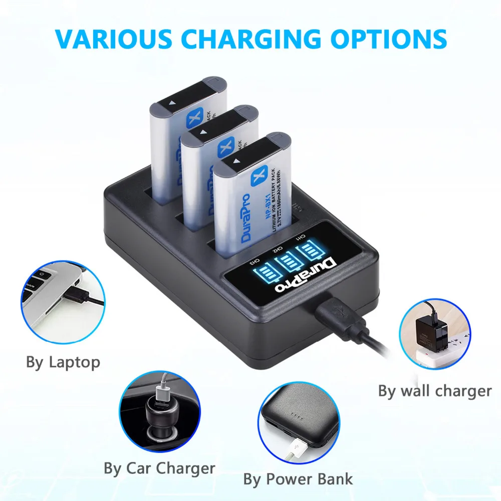 DuraPro 1860mAH NP-BX1 NPBX1 Battery + LED 3 Slots Charger For Sony ZV-1 FDR x3000 HDR as300 DSC rx100 iii DSC RX1 RX100iii camera battery,camera battery charger,rechargeable battery charger