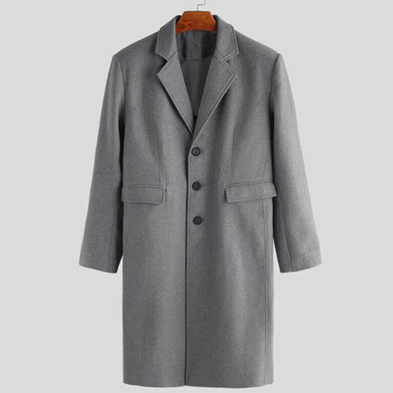 Winter Men Overcoat Vintage Long Trench Men Turn-down Collar Jacket Coats Mens Cardigan Long Solid Windbreak Clothing Outwear