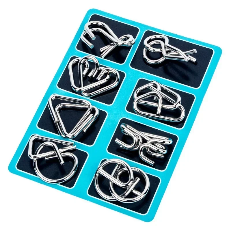 Nine link Metal Children's Puzzle Toy  Stress Reducing Intelligence Buckle 8-piece Set With Detachable Buckle Kids Gifts